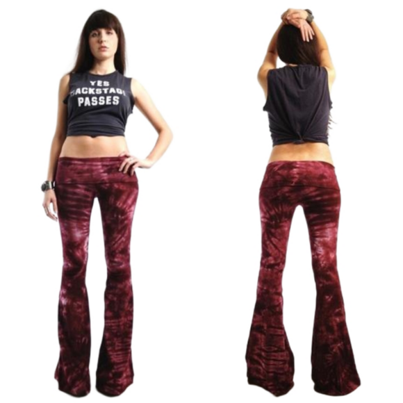 PETITE LENGTH Tie Dye Bell Bottoms Adjustable Waistband Yoga Flare Pants Hippie - Picture 2 of 9
